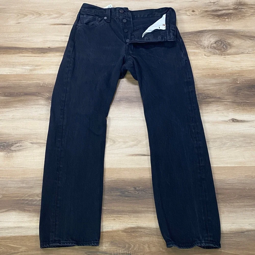 Levi's 501 Jeans Size 28x28 Straight Leg 100% Cotton Black Denim Mens